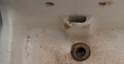ceramic sink [from above: before and after conservation and restoration]