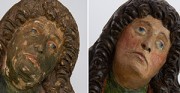 gotische Skulptur [vom links: vor und nach der Konservierung und Restaurierung]