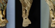 Krucyfiks Serafiński - 2 poł. XIV wieku; pełnoplastyczna rzeźba drewniana, polichromowana [po lewej stan przed konserwacją, pośrodku  stan w trakcie konserwacji, po prawej stan po konserwacji]